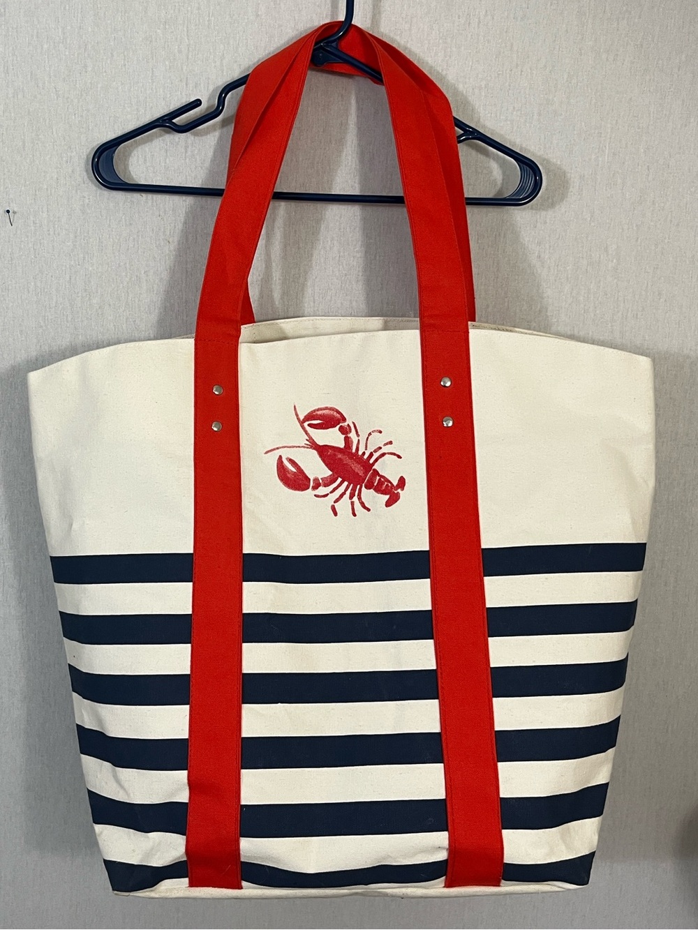 Tommy Bahama Red Striped Canvas Tote with Lobster Motif